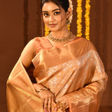 Champagne Beige Gold Kanchipuram Silk Saree With Self Zari Weave