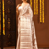 Rose Gold With Minimal Tone-On-Tone Zari Weave On Kanjivaram Silk Saree