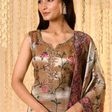 Golden Floral Woven Tissue Kurta Set