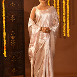 Rose Gold With Minimal Tone-On-Tone Zari Weave On Kanjivaram Silk Saree