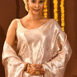 Rose Gold With Minimal Tone-On-Tone Zari Weave On Kanjivaram Silk Saree