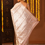 Rose Gold With Minimal Tone-On-Tone Zari Weave On Kanjivaram Silk Saree