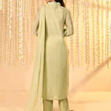 Pastel Green Embroidered Mul Chanderi Kurta Set