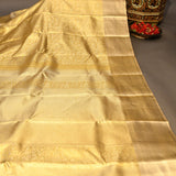 Gold Kanjivaram Silk Saree With Self Border And Tonal Leaf Weave