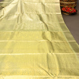 Lustrous Metallic Grey & Gold Handwoven Kanjivaram Silk Saree With Minimalist Texture