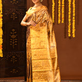 Yellow And Brown Kanchipuram Silk Saree With Rich Floral Zari Weave