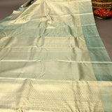 Sea Blue Kanjivaram Silk Saree With Gold Zari Floral Jaal Weave