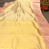 Radiant Metallic Gold & Rose Pink Handwoven Kanjivaram Silk Saree With Ornate Paisley Border