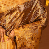 Yellow And Brown Kanchipuram Silk Saree With Rich Floral Zari Weave