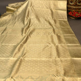 Beige Kanjivaram Silk Saree With Self Border And Tonal Paisley Weave
