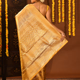 Yellow And Brown Kanchipuram Silk Saree With Rich Floral Zari Weave