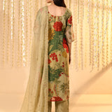 Dusty Green Floral Printed Tissue Kurta Set