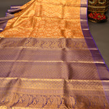 Mustard Orange Kanjivaram Silk Saree With Violet Woven Border