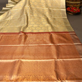 Sage Green Kanjivaram Silk Saree With Self Border And Tonal Floral Weave