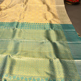 Elegant Pastel Peach & Blue Handwoven Kanjivaram Silk Saree With Intricate Floral Jaal
