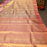 Elegant Pastel Pink & Gold Handwoven Kanjivaram Silk Saree With Floral Weave