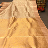 Peach Kanjivaram Silk Saree With Self Border And Tonal Floral Weave
