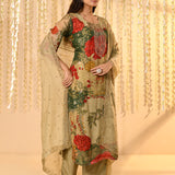Dusty Green Floral Printed Tissue Kurta Set