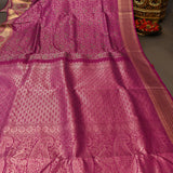 Magenta Kanjivaram Silk Saree With Gold Zari Elephant Motif Border