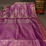 Purple Kanjivaram Silk Saree With Self Border And Gold Zari Geometric Weave