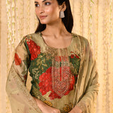 Dusty Green Floral Printed Tissue Kurta Set