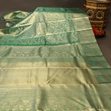 Sea Green Kanjivaram Silk Saree With Gold Zari Floral Medallion Border