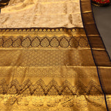 Exquisite Cream And Midnight Blue Kanjivaram Silk Saree With Gold Zari Brocade