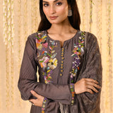 Dark Grey Floral Mul Chanderi Anarkali Set