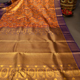 Mustard Orange Kanjivaram Silk Saree With Violet Paisley Weave And Medallion Pallu