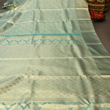 Powder Blue Kanjivaram Silk Saree With Gold Zari Paisley Weave