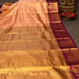 Orange Kanjivaram Silk Saree With Purple Pictorial Zari Border