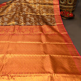 Burnt Orange Kanjivaram Silk Saree With Rani Pink Woven Paisley Border