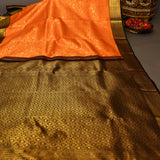 Orange Kanjivaram Silk Saree With Dense Gold Zari Black Border And Pallu