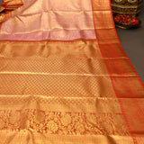 Pink-Mauve Kanjivaram Silk Saree With Golden Zari Border