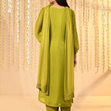 Lime Green Embroidered Mul Chanderi Kurta Set