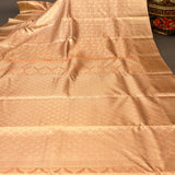 Lustrous Earthy Brown & Gold Handwoven Kanjivaram Silk Saree With Traditional Floral Weave
