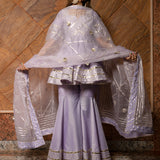 Lavender Cotton Indo Western Set With Gold Striped Peplum