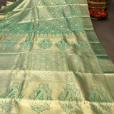 Teal Green Kanjivaram Silk Saree With Dense Gold Zari Floral Weave