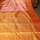 Pink Kanjivaram Silk Saree With Red Border And Gold Zari Floral Lattice Weave