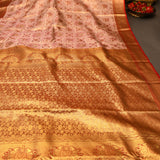 Gold Kanjivaram Silk Saree With Cream Floral Pallu And Red Zari Border