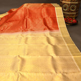 Pure Kanjivaram Silk Saree — Red With Cream Gold Zari Border & Antique Gold Paisley Pallu