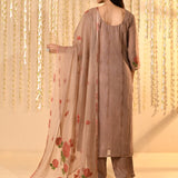 Earthy Brown Mul Chanderi Floral Kurta Set
