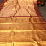 Gold Tissue Kanjivaram Silk Saree With Maroon Zari-Woven Border
