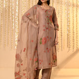 Earthy Brown Mul Chanderi Floral Kurta Set