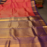 Pink Kanjivaram Silk Saree With Navy Blue Peacock Zari Border