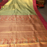 Sage Green Kanjivaram Silk Saree With Magenta Paisley Zari Border