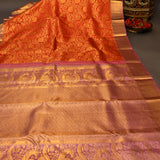 Red Kanjivaram Silk Saree With Gold Border And Lavender Pallu