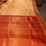 Beige Kanjivaram Silk Saree With Red Peacock Zari Border