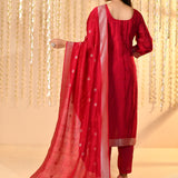 Dark Crimson Pink Floral Dupion Silk Kurta Set
