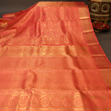 Red Kanjivaram Silk Saree With Gold Floral Medallion Border